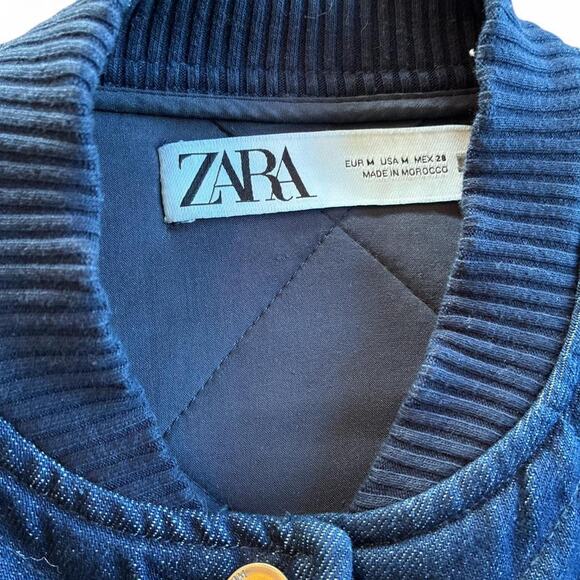 Zara Blue Denim Quilted Bomber - Picture 2 of 5